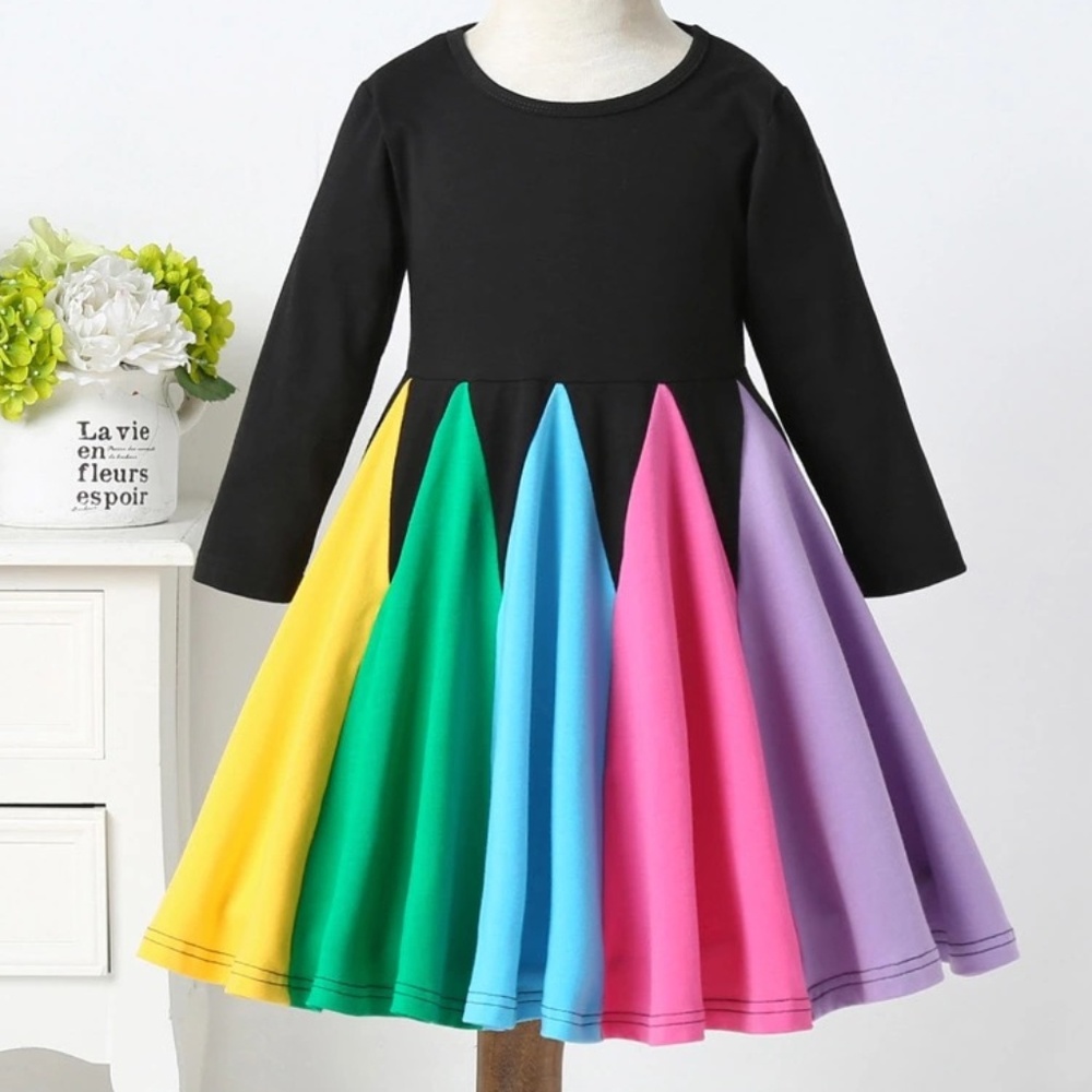 Girl kids 2T 3T 4T 5T 6 pastel rainbow DRESS black